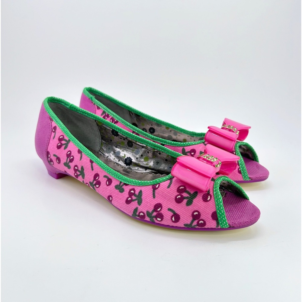 Poetic Licence Danty Doll Shoes 7 Pink Cherry Bow Rhinestone Peep Toe NWOB
